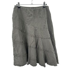 Sandro Linen Lagenlook Skirt 8 Gray Tiered Flowy Panel Artsy Minimalist Boho